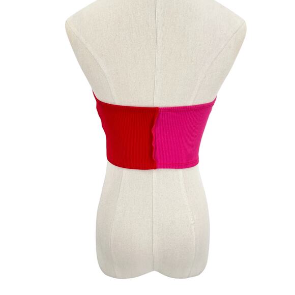Naked Wardrobe Womens Pink Red Colorblock Tie Front Strapless Tube Top Size XL - Picture 3 of 6